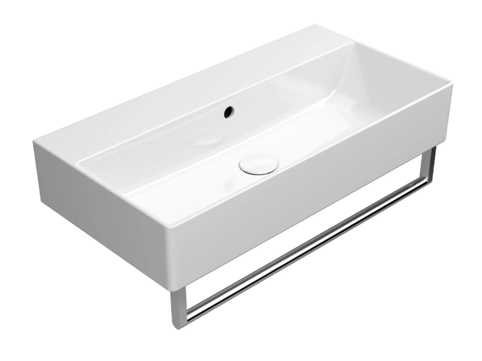 KUBE X 70X37 - Rectangular single ceramic washbasin with towel rail _ GSI ceramica